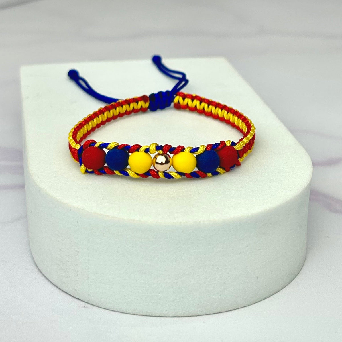 Pulsera Tricolor Balin Liso Rosa y Neopreno Tejido Especial Barra Oro Laminado 18 K az