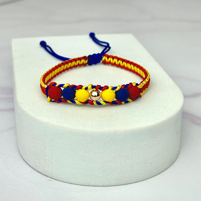 Pulsera Tricolor Balin Liso Rosa y Neopreno Tejido Especial Barra Oro Laminado 18 K az