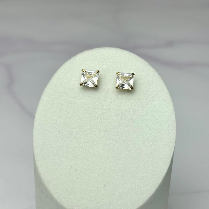 Arete Tipo Topo Circón Cuadrado Cristal 6 mm