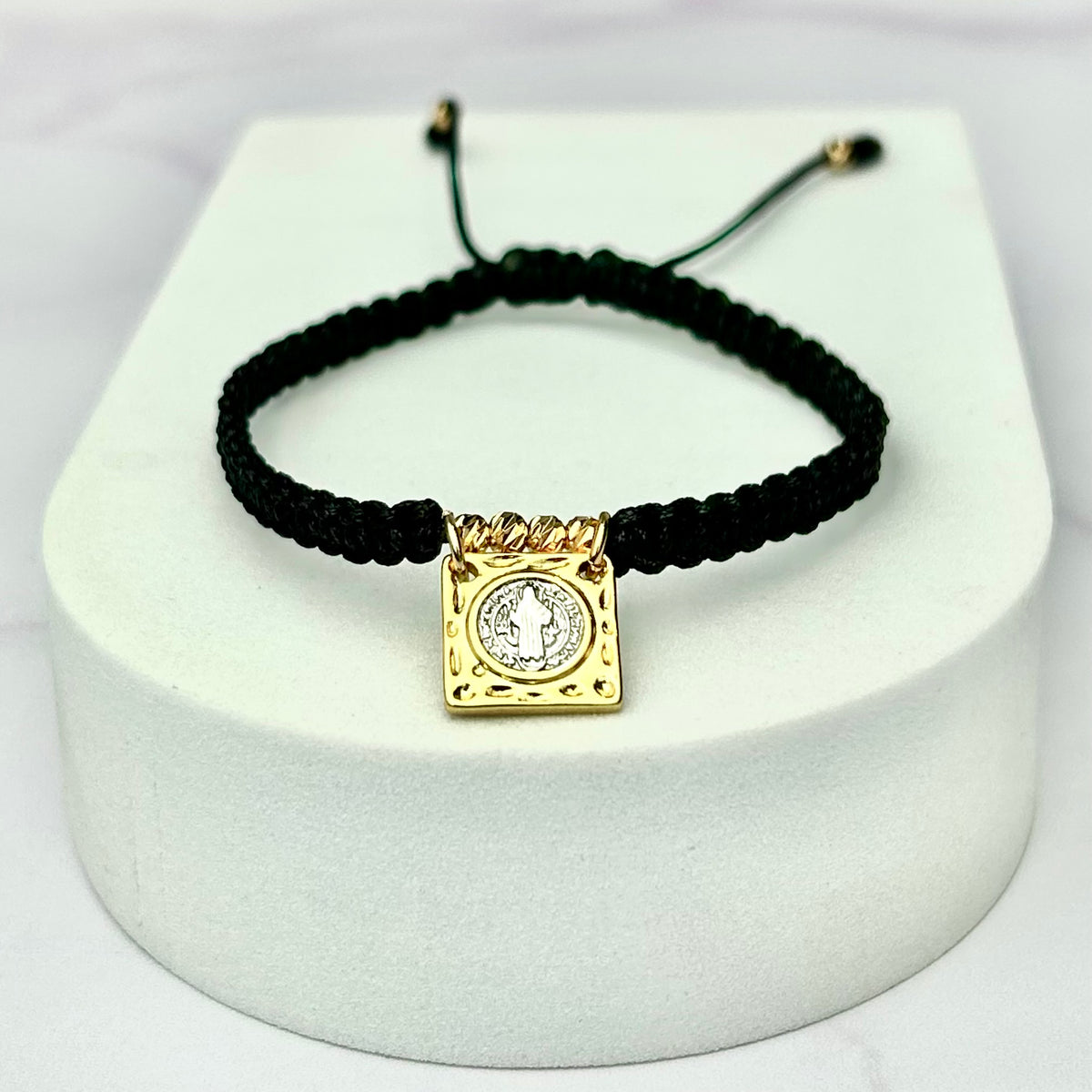 Pulsera Tejida Escapulario San Benito Balín Italy Negra