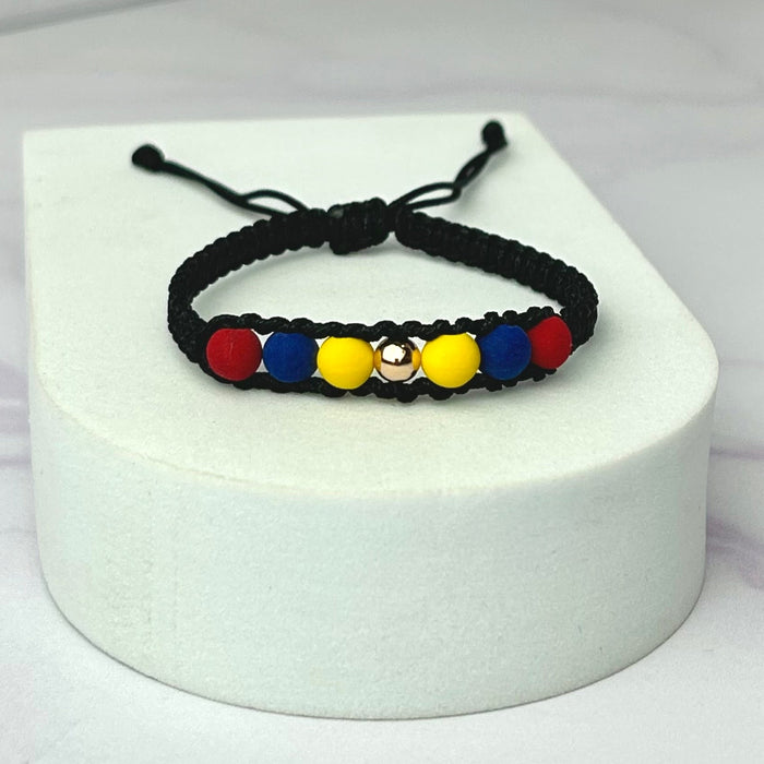 Pulsera Tricolor Balin Liso Rosa y Neopreno Tejido Barra Oro Laminado 18 K NG