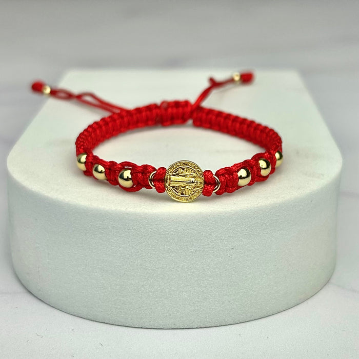 Pulsera Tejida San Benito Balín Liso Roja