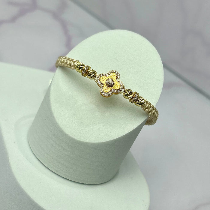 Pulsera Tejida Hrj tipo Van Cleff Pasante Dorado circón cristal Oro Laminado 18 k BG