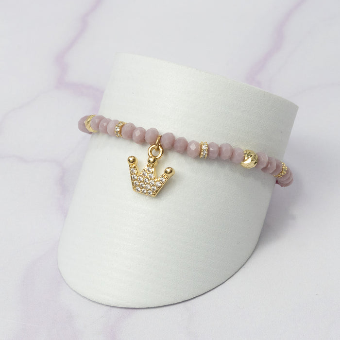 Pulsera Murano Purpura con Corona Balines y Rondel Cristal Oro Laminado 18K