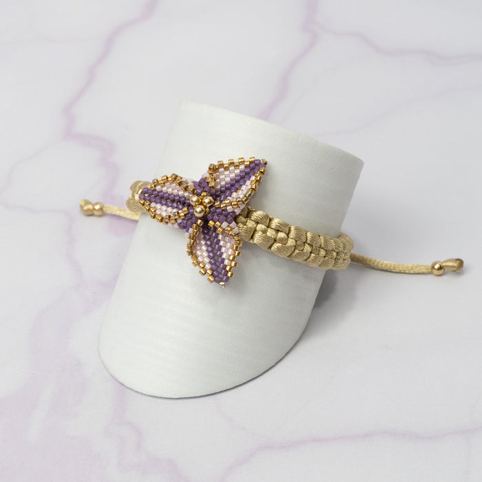 Pulsera Miyuki Flor con Balin Liso Hilo grueso