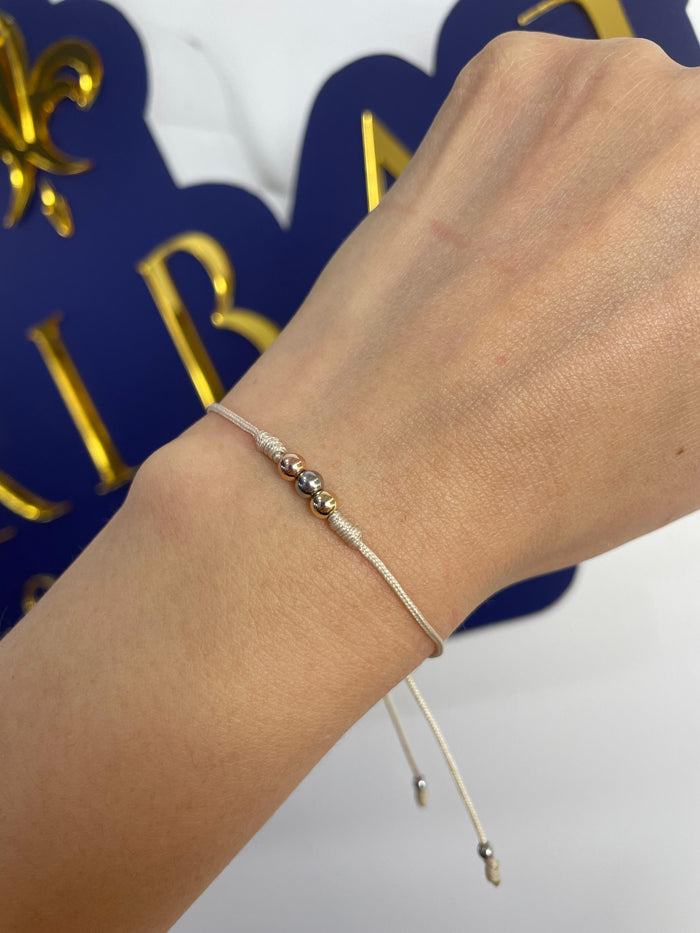 Pulsera 3 Oros Especial en Hilo Oro Laminado 18 K Beige