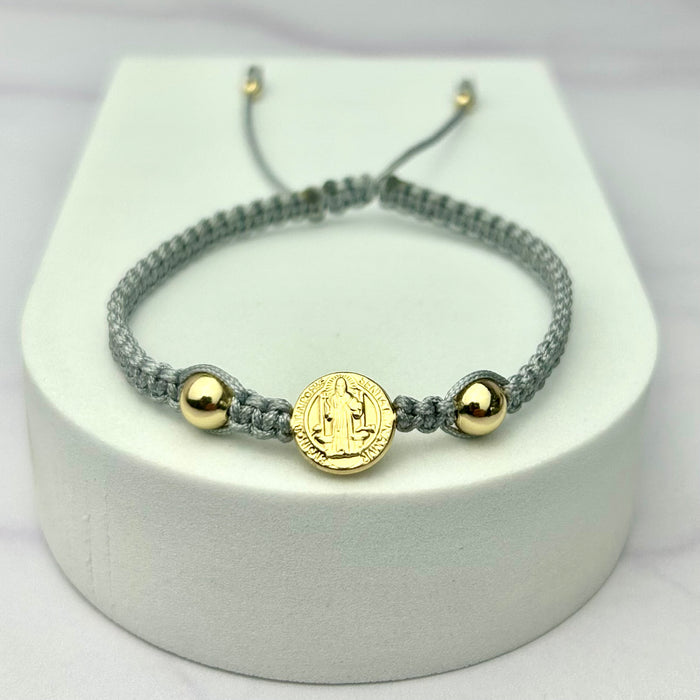 Pulsera Tejida Balín Liso Dorado San Benito Gris