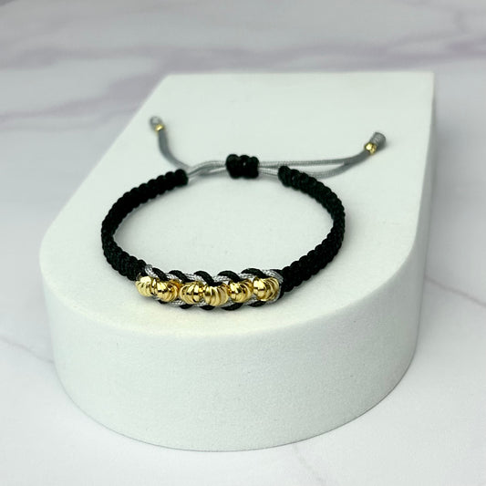 Pulsera Tejida Especial Bicolor Balin Italiano Oro Laminado 18 K NG Y GR