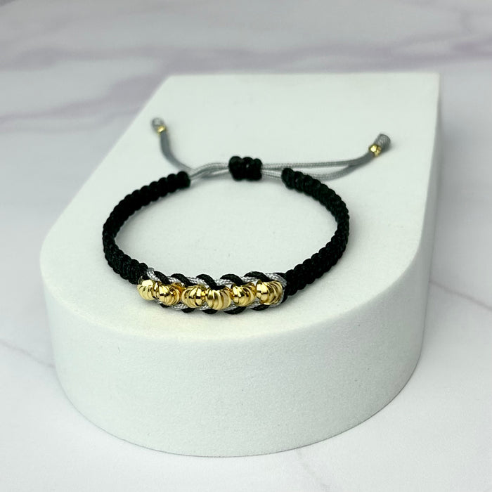 Pulsera Tejida Especial Bicolor Balin Italiano Oro Laminado 18 K NG Y GR