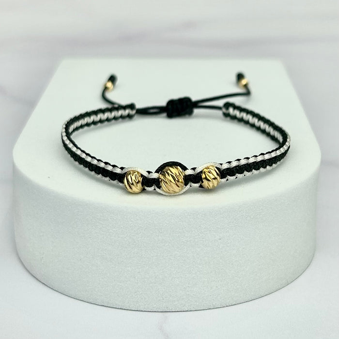 Pulsera Tejida Bicolor Balín Italy Negra y Blanca