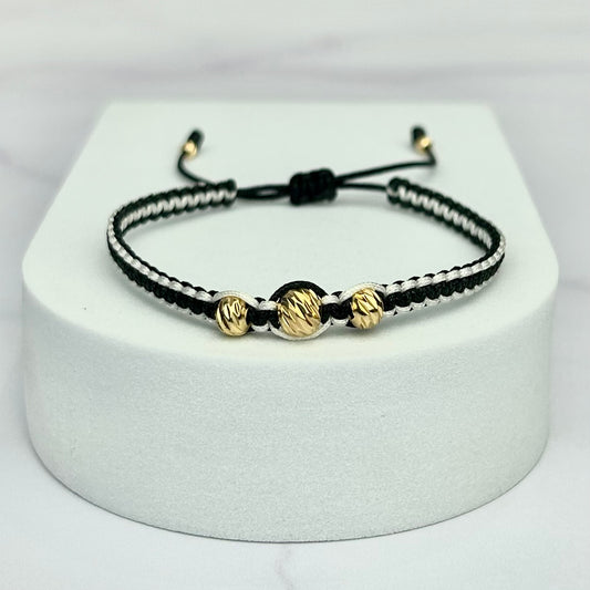 Pulsera Tejida Bicolor Balín Italy Negra y Blanca