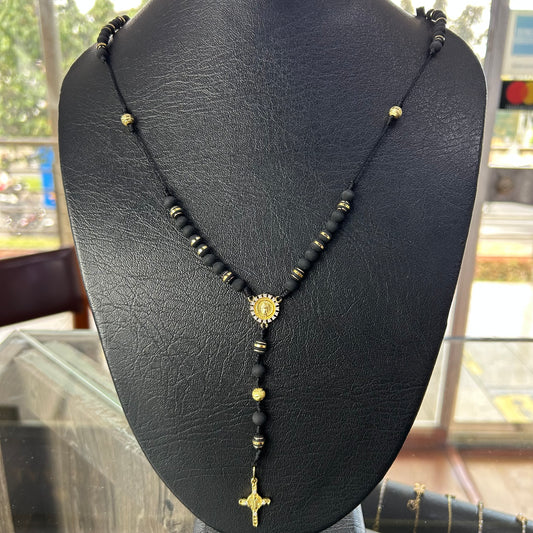 Rosario Hilo Full Balin con Crucero Guadalupe y Crucifijo San Benito Oro Laminado 18 k NG