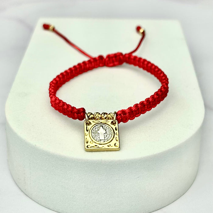 Pulsera Tejida Escapulario San Benito Balín Italy Roja