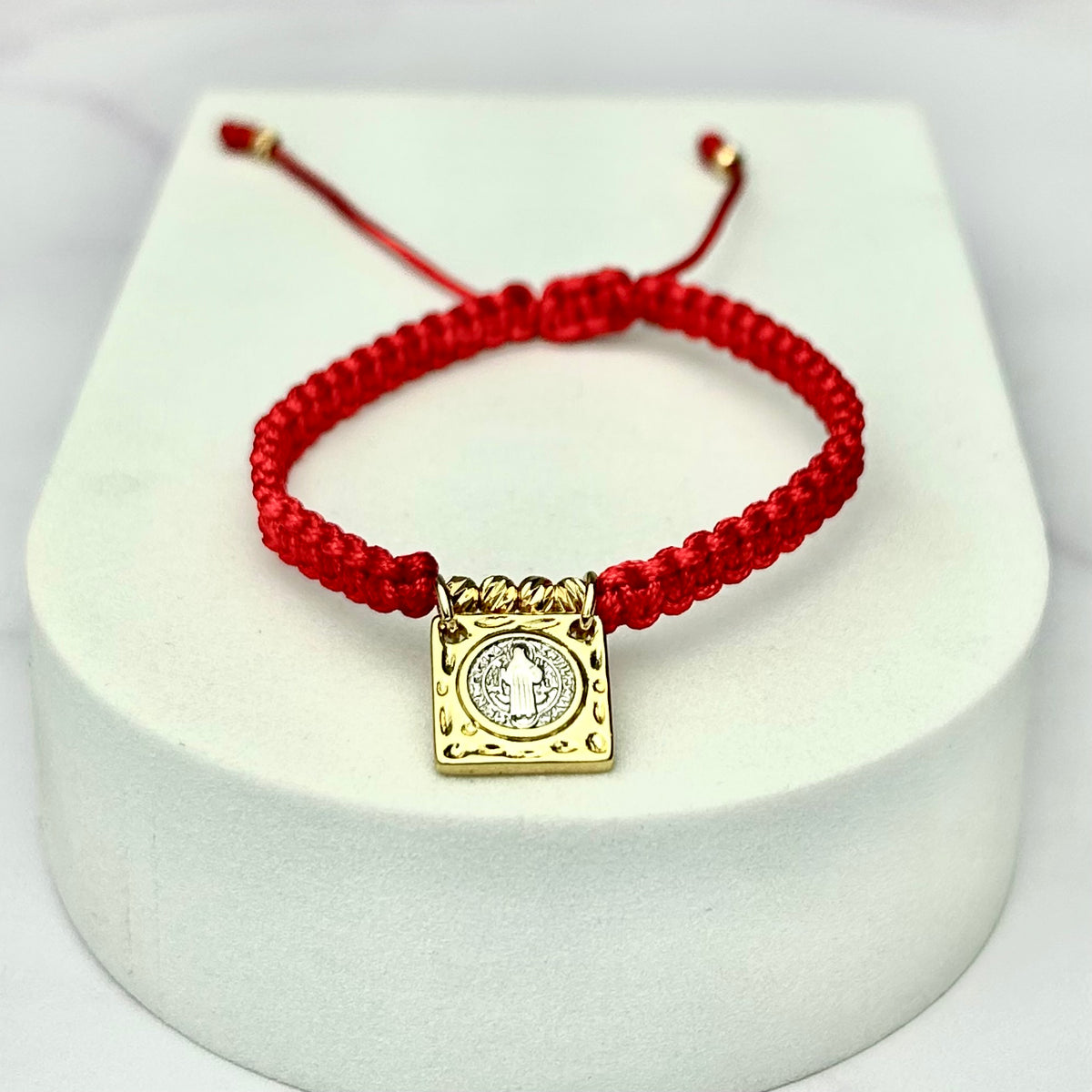 Pulsera Tejida Escapulario San Benito Balín Italy Roja