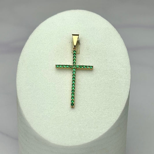Dije Cruz Delgada circón verde 2.8 cm x 1.8 cm