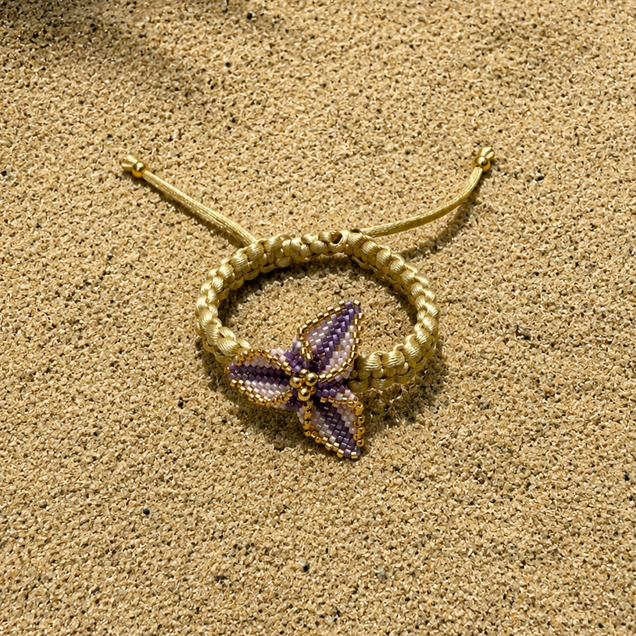 Pulsera Miyuki Flor con Balin Liso Hilo grueso