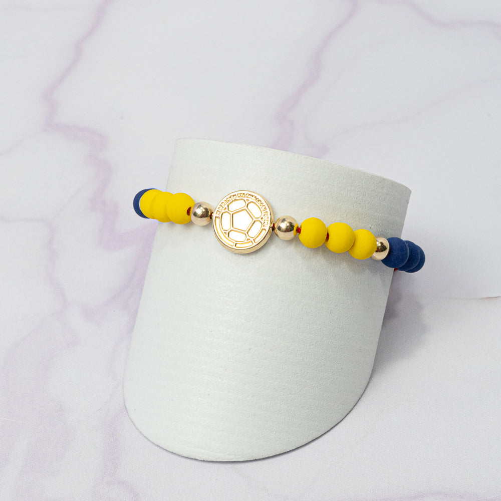 Pulsera Tejida La Tricolor Neopreno, Liso y HRJ Balón Oro Laminado 18 K