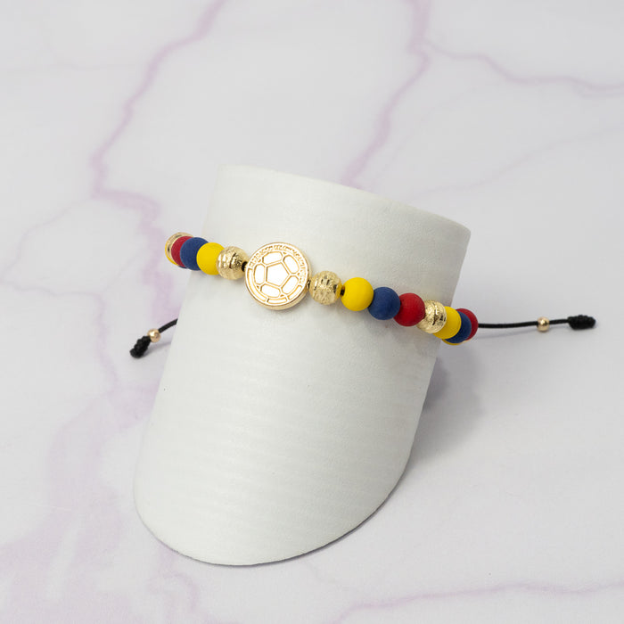 Pulsera Tejida La Tricolor Neopreno, Diamantado y HRJ Balón Oro Laminado 18 K