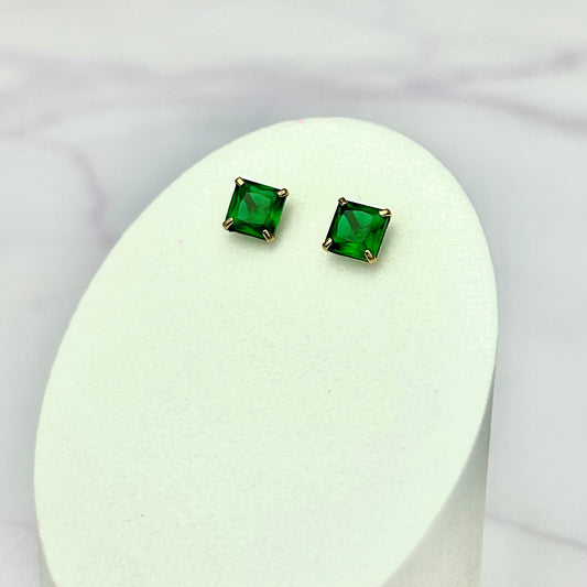 Arete Tipo Topo Circón Verde Cuadrado 6 mm x 6 mm