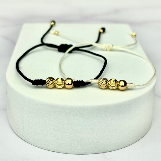 Combo de Pulseras Hilo Balín Mixto Negra y Blanca Hueso