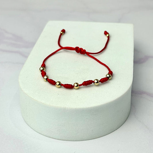 Pulsera Tejida Siete Nudos Balin Liso Oro Laminado 18 k RJ