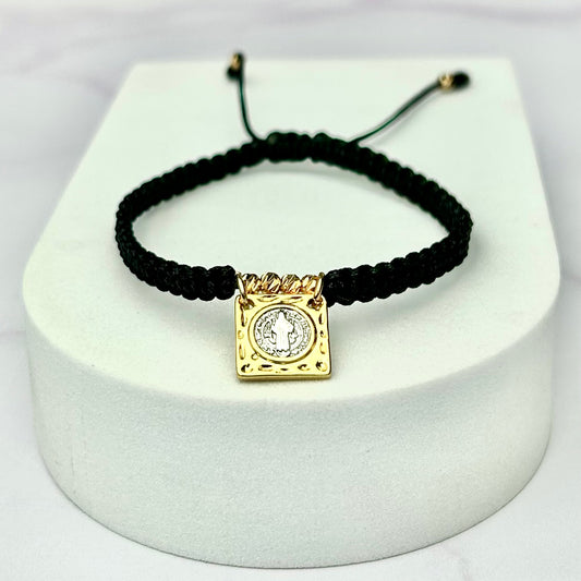 Pulsera Tejida Escapulario San Benito Balín Italy Negra