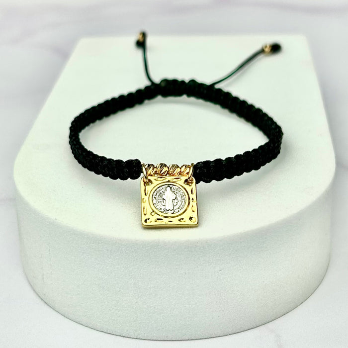 Pulsera Tejida Escapulario San Benito Balín Italy Negra