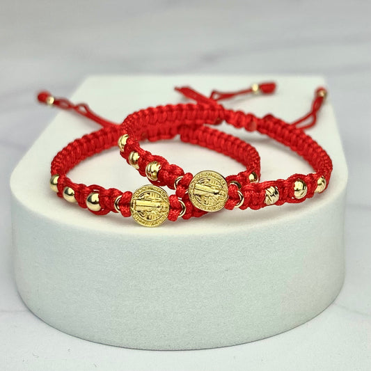 Combo de Pulseras Tejidas San Benito Balín Italy y Liso Roja