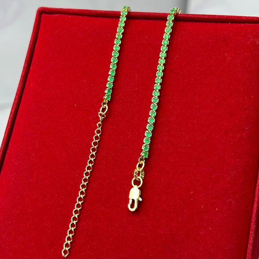 Pulsera Tipo Tennis cristal verde 2 mm x 18 cm + ext 5cm