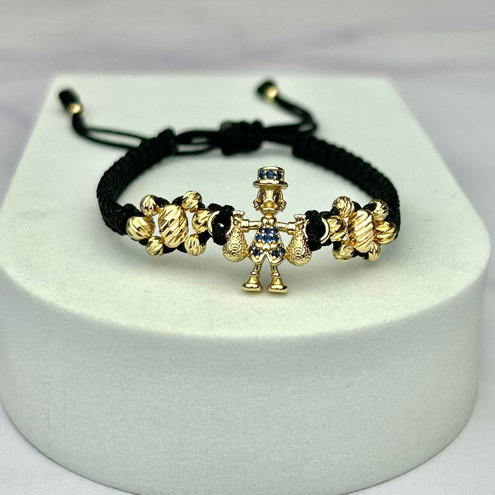 Pulsera Tejida Tres Carriles Herraje Tío Rico Balín Italy Negra