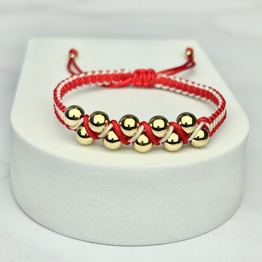 Pulsera Tejida Bicolor Zig Zag Balín Liso Roja y Blanca