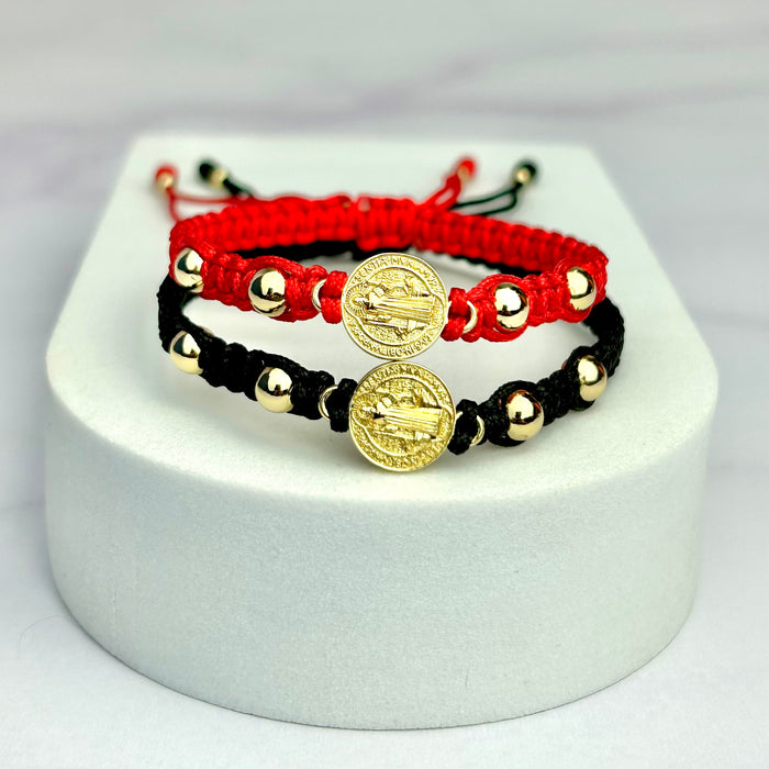 Combo: Pulsera Tejida Balin Liso Recubierto Hrj San Benito OL18K NG Y RJ
