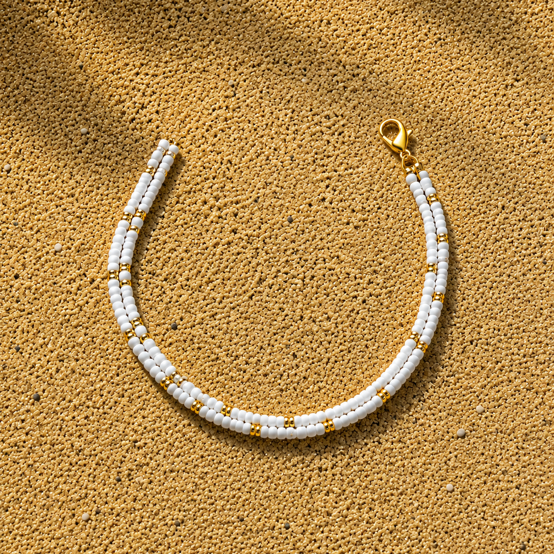 Pulsera Miyuki Cuadrada Blanco - Dorado