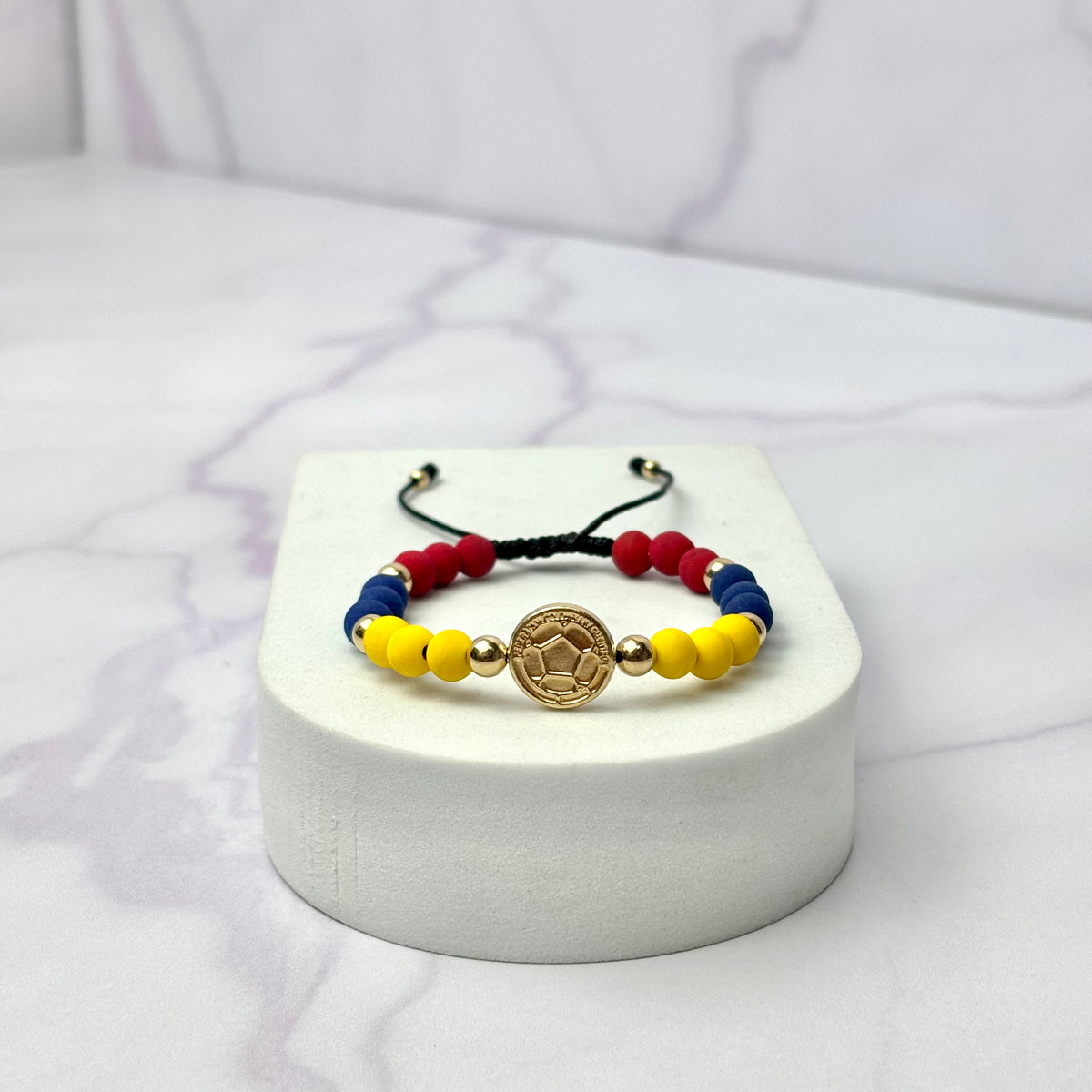 Pulsera Tejida La Tricolor Neopreno, Liso y HRJ Balón Oro Laminado 18 K