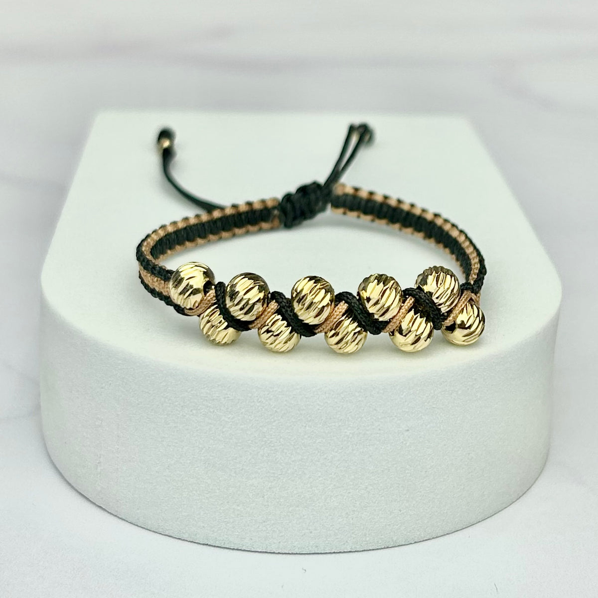 Pulsera Tejida Bicolor Zig Zag Balín Italy Terracota y Negra