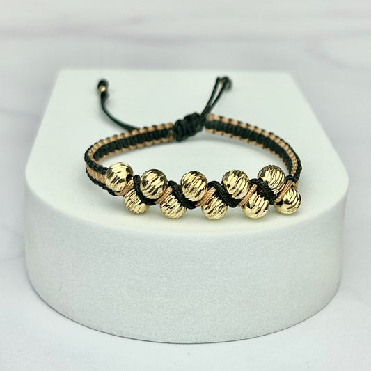 Pulsera Tejida Bicolor Zig Zag Balín Italy Terracota y Negra