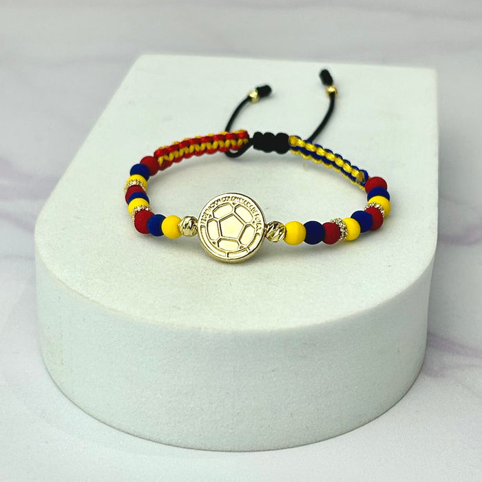Pulsera Tejida Tricolor Balin Neopreno, Italy, Rondel Circon Cristal Con HRJ Selección Oro Laminado 18 k