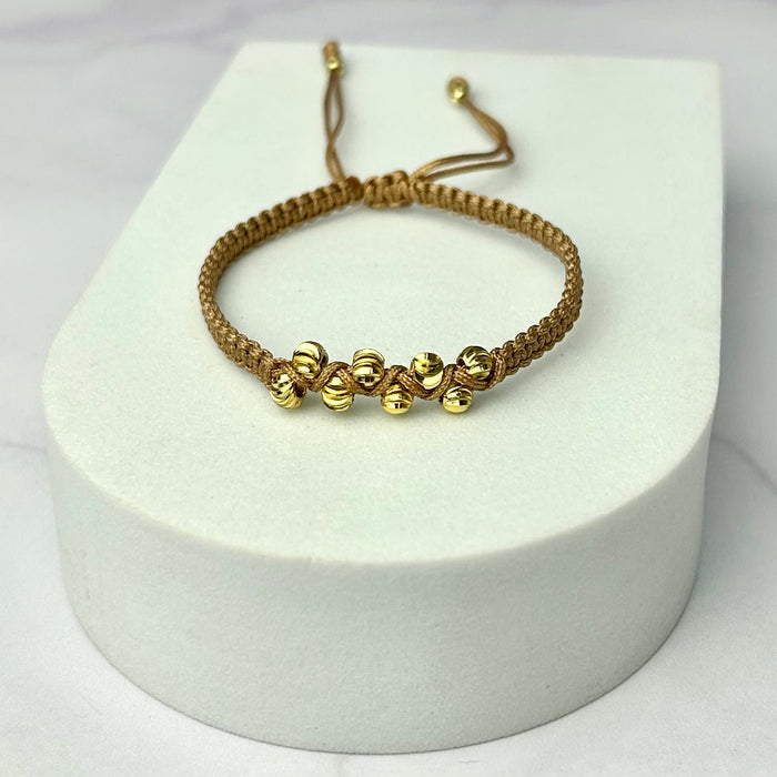 Pulsera Tejido Especial Intercalado Balin Italy Oro Laminado 18 K Terracota Claro
