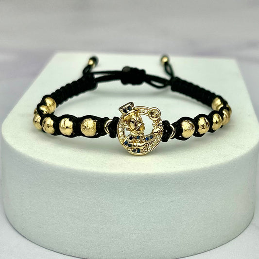 Pulsera Tejida Herraje Tío Rico Balín Diamantado Negra