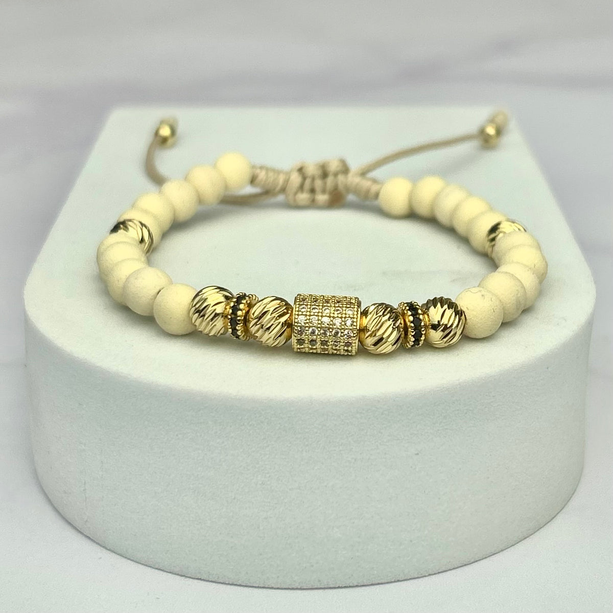 Pulsera Full Herraje Barril Balín Italy y Neopreno Beige