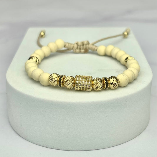 Pulsera Full Herraje Barril Balín Italy y Neopreno Beige