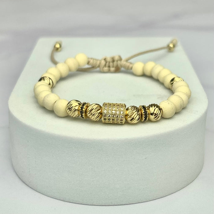 Pulsera Full Herraje Barril Balín Italy y Neopreno Beige