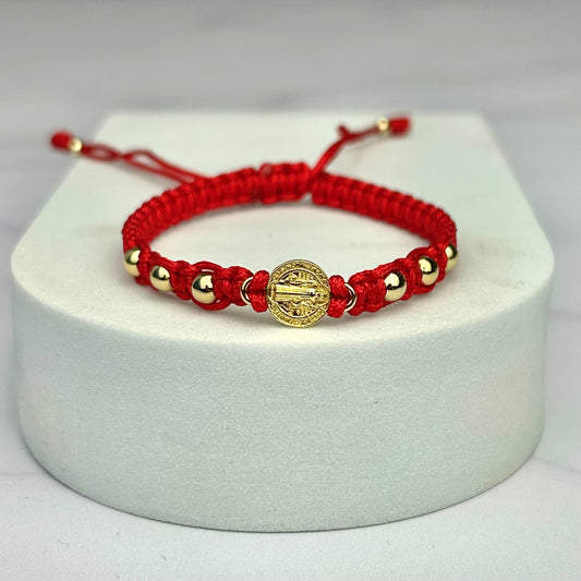 Pulsera Tejida San Benito Balín Liso Roja