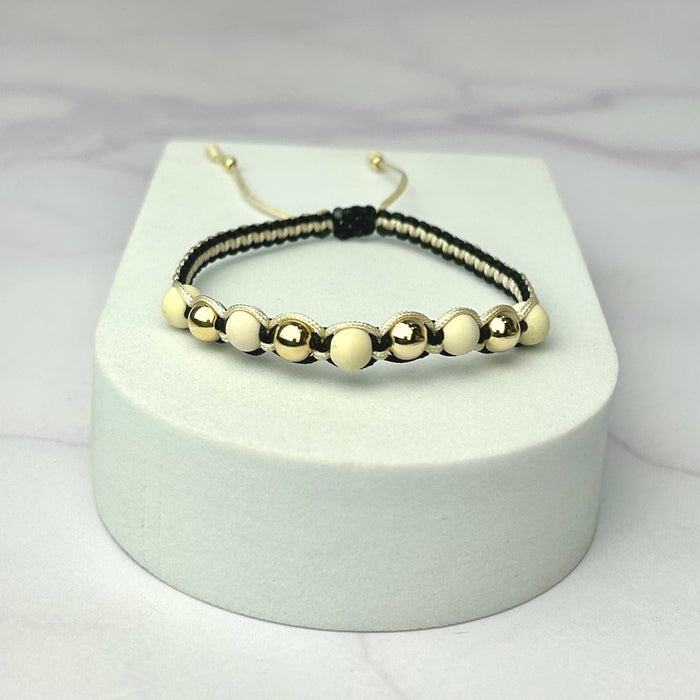 Pulsera Tejido Especial Balin Neopreno y Liso Dorado Recubierto Oro Laminado 18 K BG Y NG