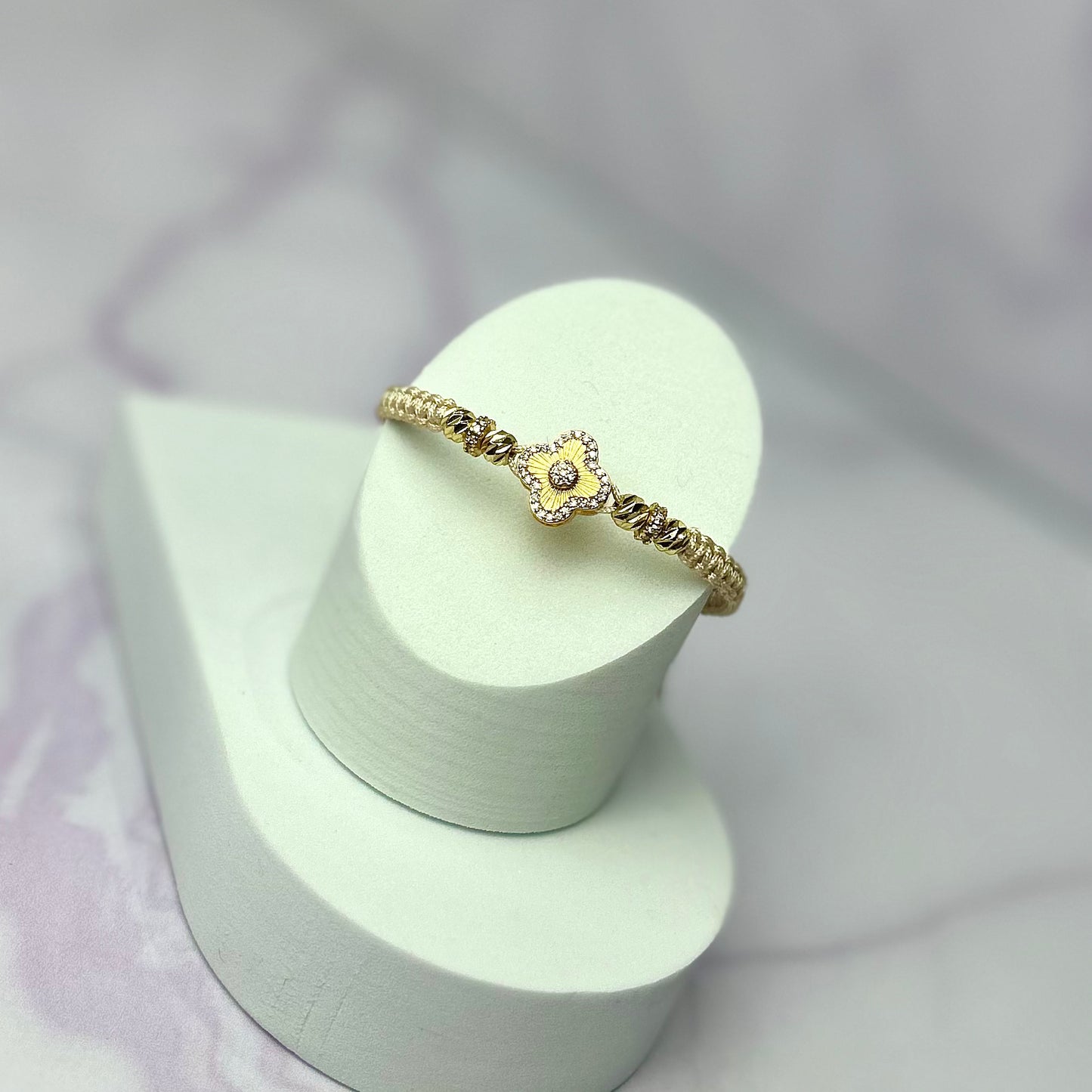 Pulsera Tejida Hrj tipo Van Cleff Pasante Dorado circón cristal Oro Laminado 18 k BG