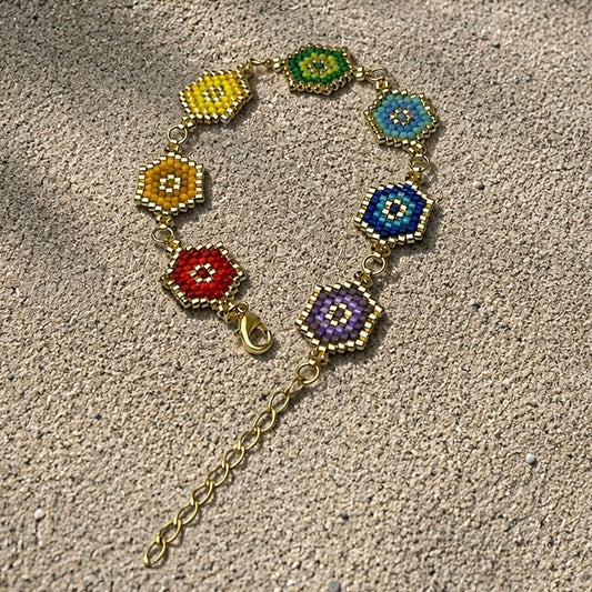 Pulsera Miyuki 7 Chacras Rombos Multicolor con extensor