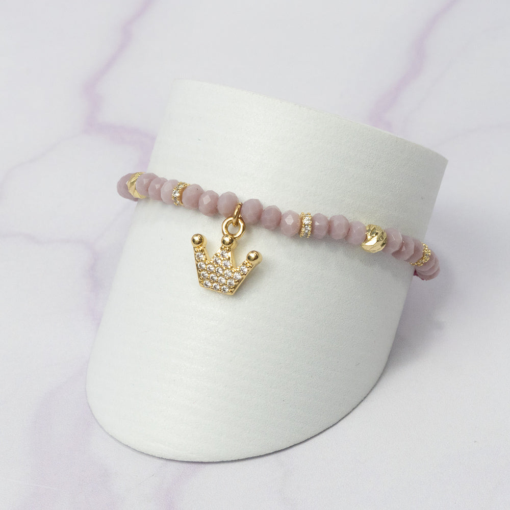 Pulsera Murano Purpura con Corona Balines y Rondel Cristal Oro Laminado 18K