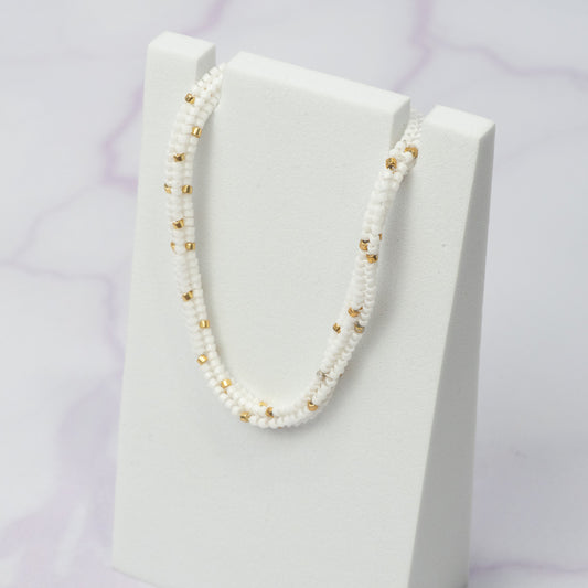 Pulsera Miyuki Cuadrada Blanco - Dorado