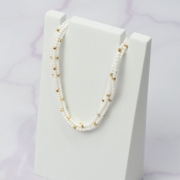 Pulsera Miyuki Cuadrada Blanco - Dorado